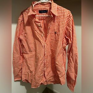 Orange Plaid Polo Button Up